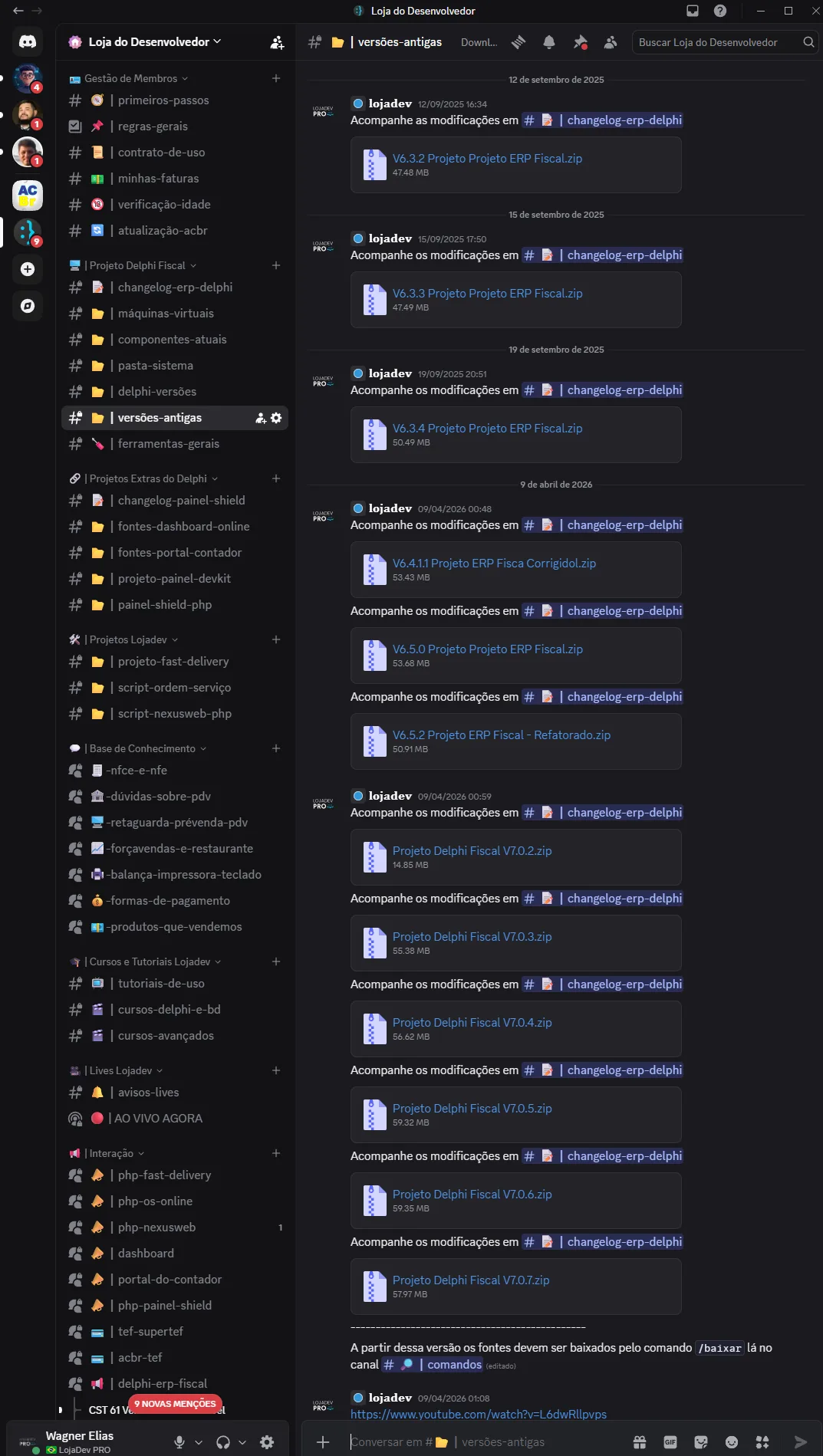 Servidor Loja do Desenvolvedor — canal de versões com os fontes do ERP em ZIP por release